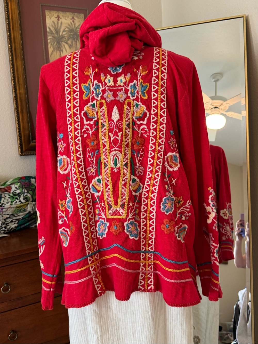 Johnny Was Biya Embroidered Red Hooded Women's Jacket L LN